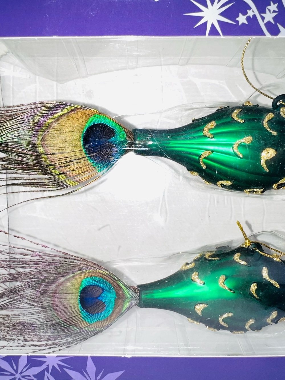 2 Count Glass Peacock Ornaments